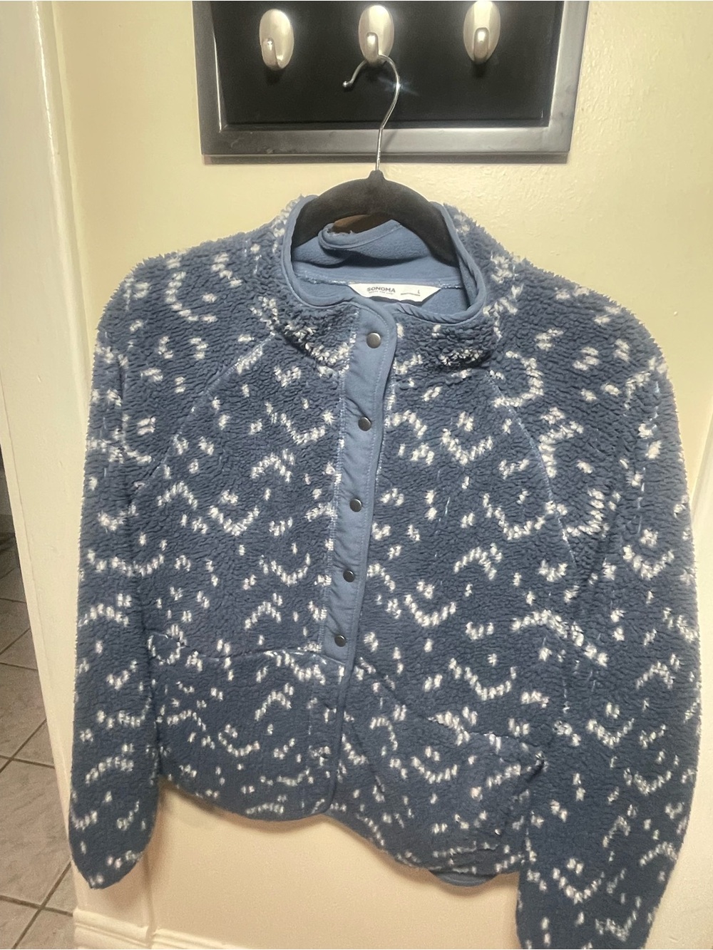 Kohl's Blue and White Sherpa Snap-Front Cardigan
